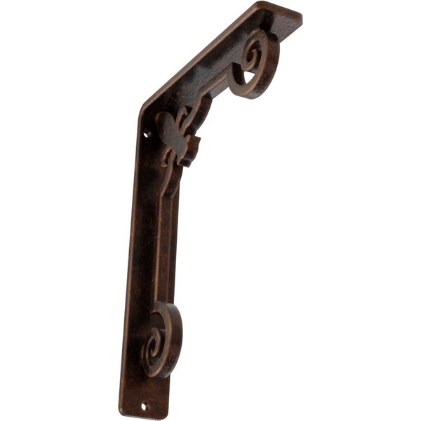 Ekena Millwork Fleur De Lis Wrought Iron Bracket, (Single center brace), Antiqued Copper 1 1/2"W x 5 1/2"D x 8"H BKTM01X05X08SFLACO - main